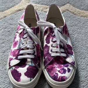 Superga White Sneakers with Purple Floral Design